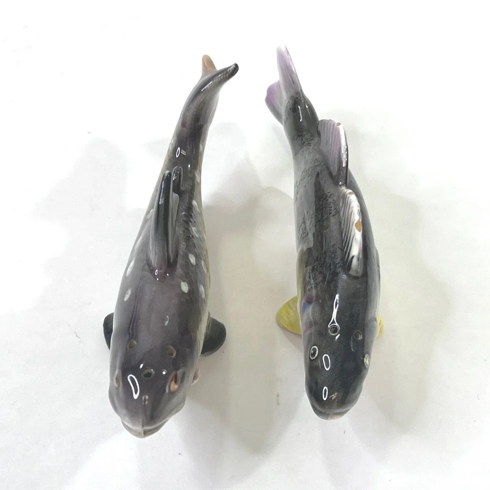 Vintage UCAGCO Fish Salt Pepper Shakers Brown Trout Yellow Perch Japan